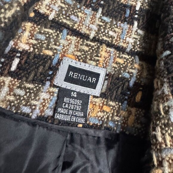 RENUAR Tweed Luxury Designer Business Casual Winter Fall Jacket Coat Womens 14 - Picture 3 of 5